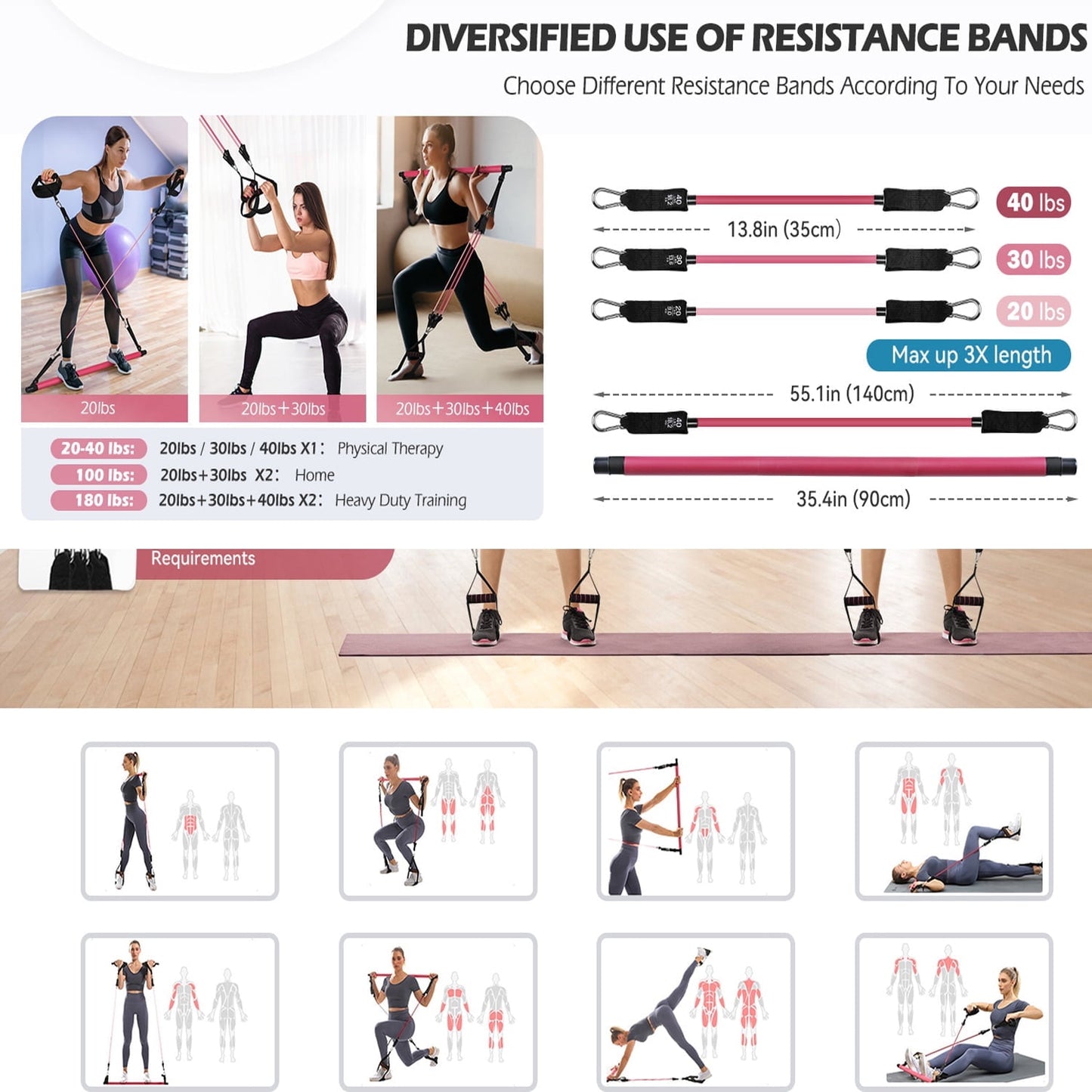 Pilates Bar Kit with Resistance Bands,Pilates Bar with Stackable Bands 