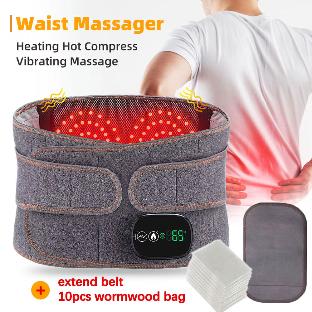  Electric Heating Waist Massager Support Belt with Vibration and Hot Compress - 3 Adjustable Gears for Ultimate Back Relaxation