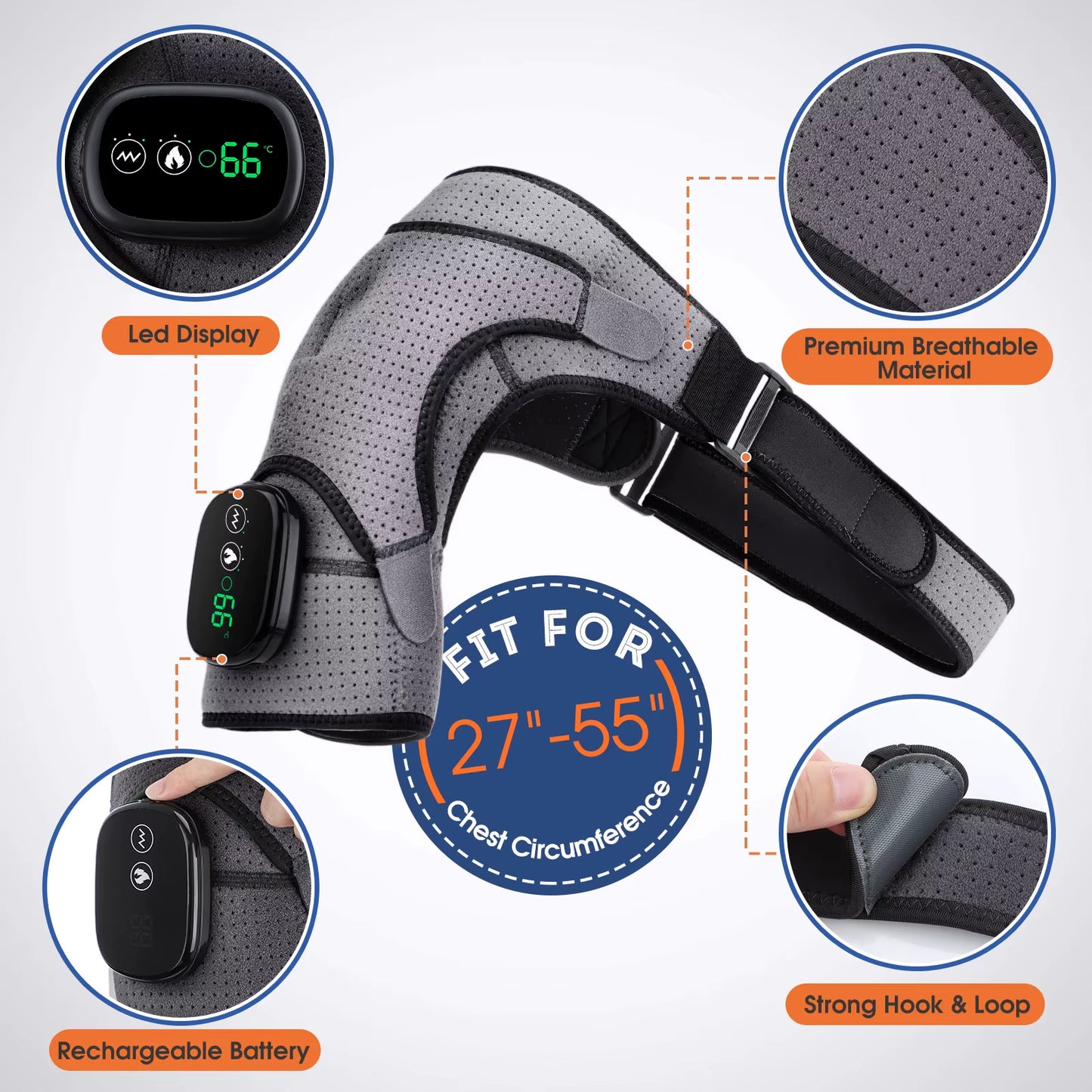 3 Heat Setting Rechargeable Electric Shoulder Massager & Knee Relief Support Belt