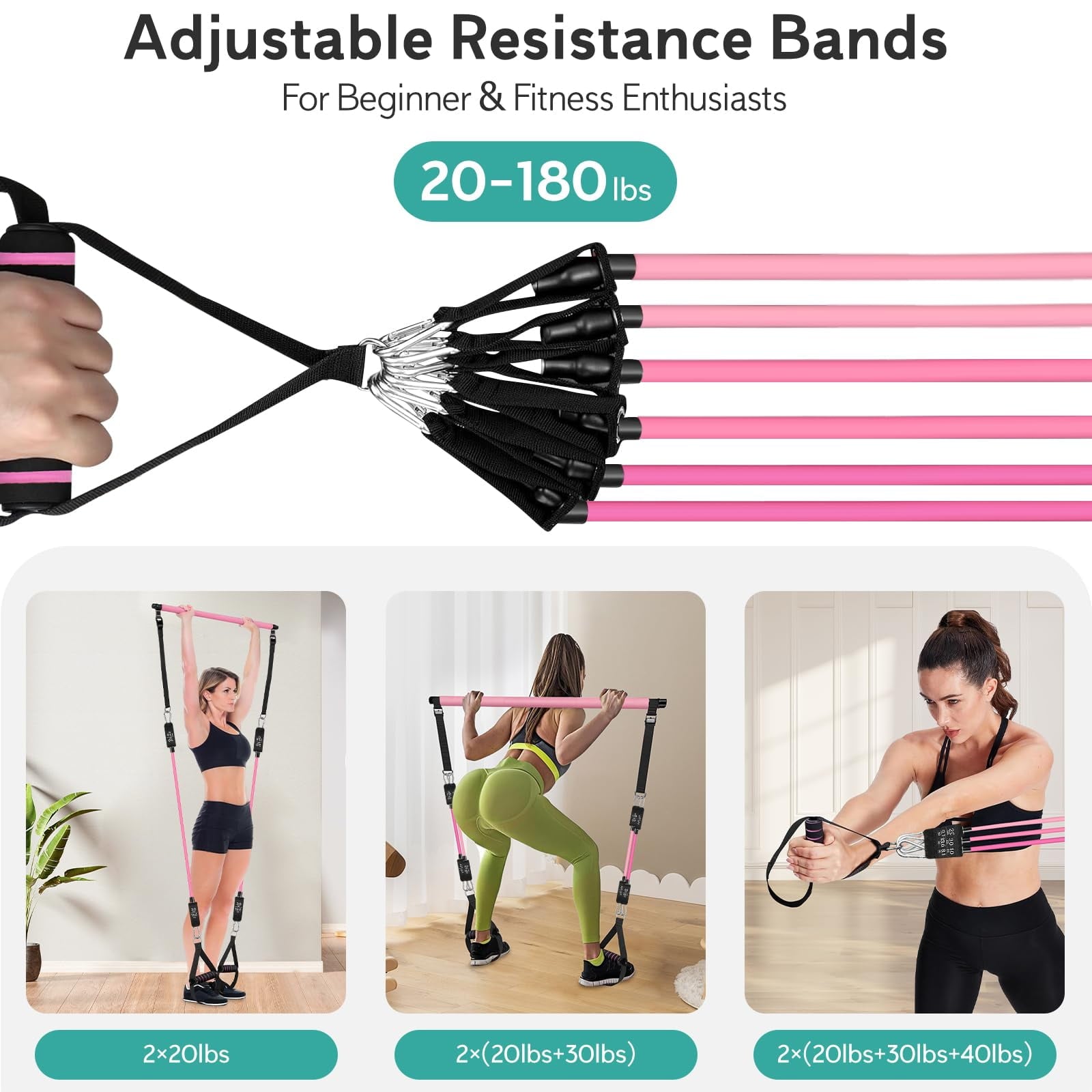 Pilates Bar Kit with Resistance Bands,Pilates Bar with Stackable Bands 