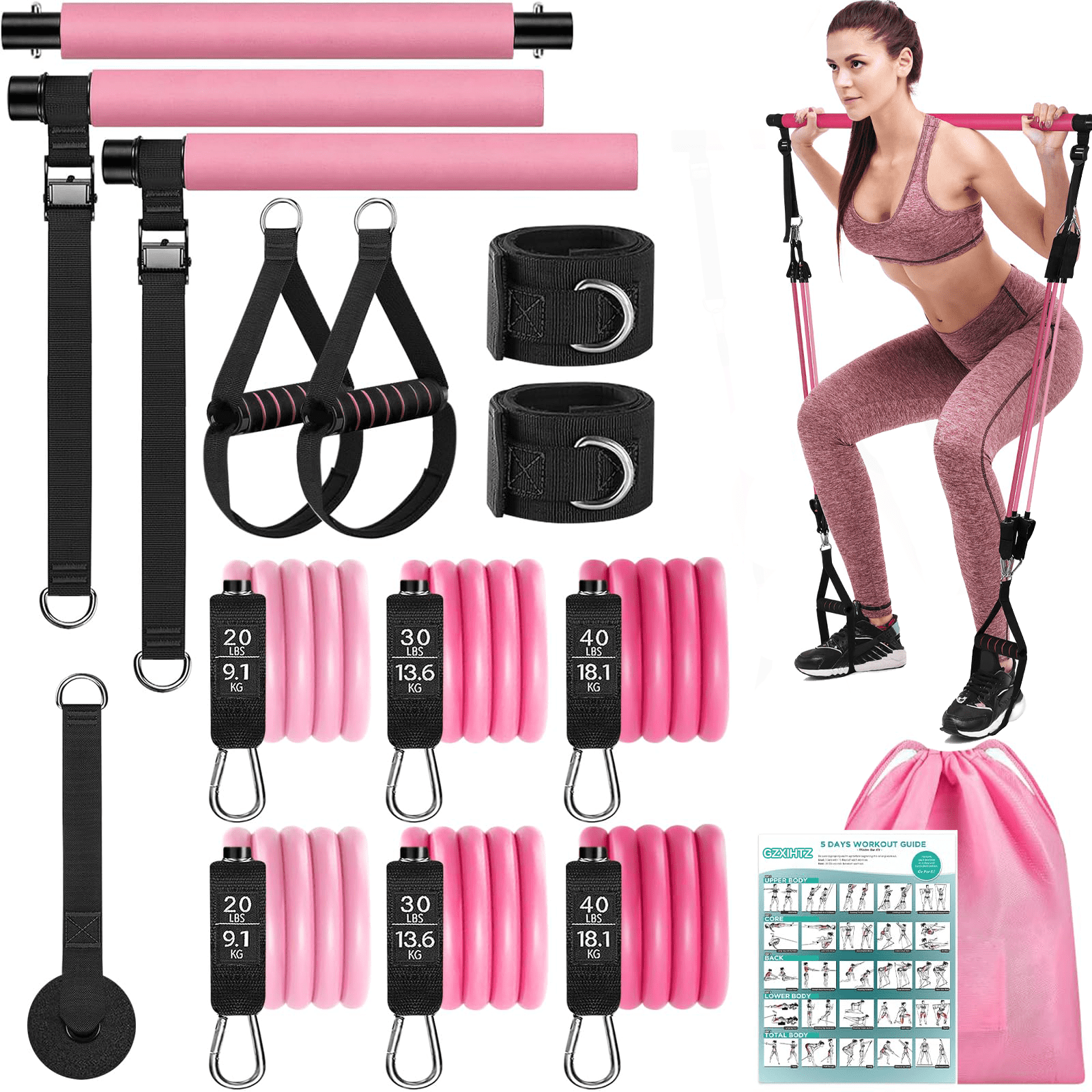 Pilates Bar Kit with Resistance Bands,Pilates Bar with Stackable Bands 