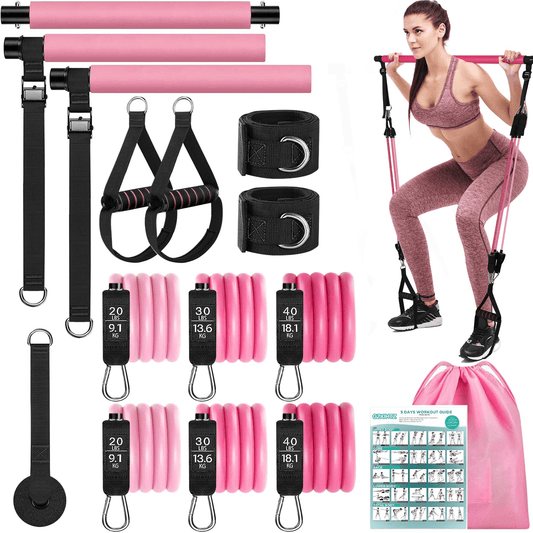 Pilates Bar Kit with Resistance Bands,Pilates Bar with Stackable Bands 
