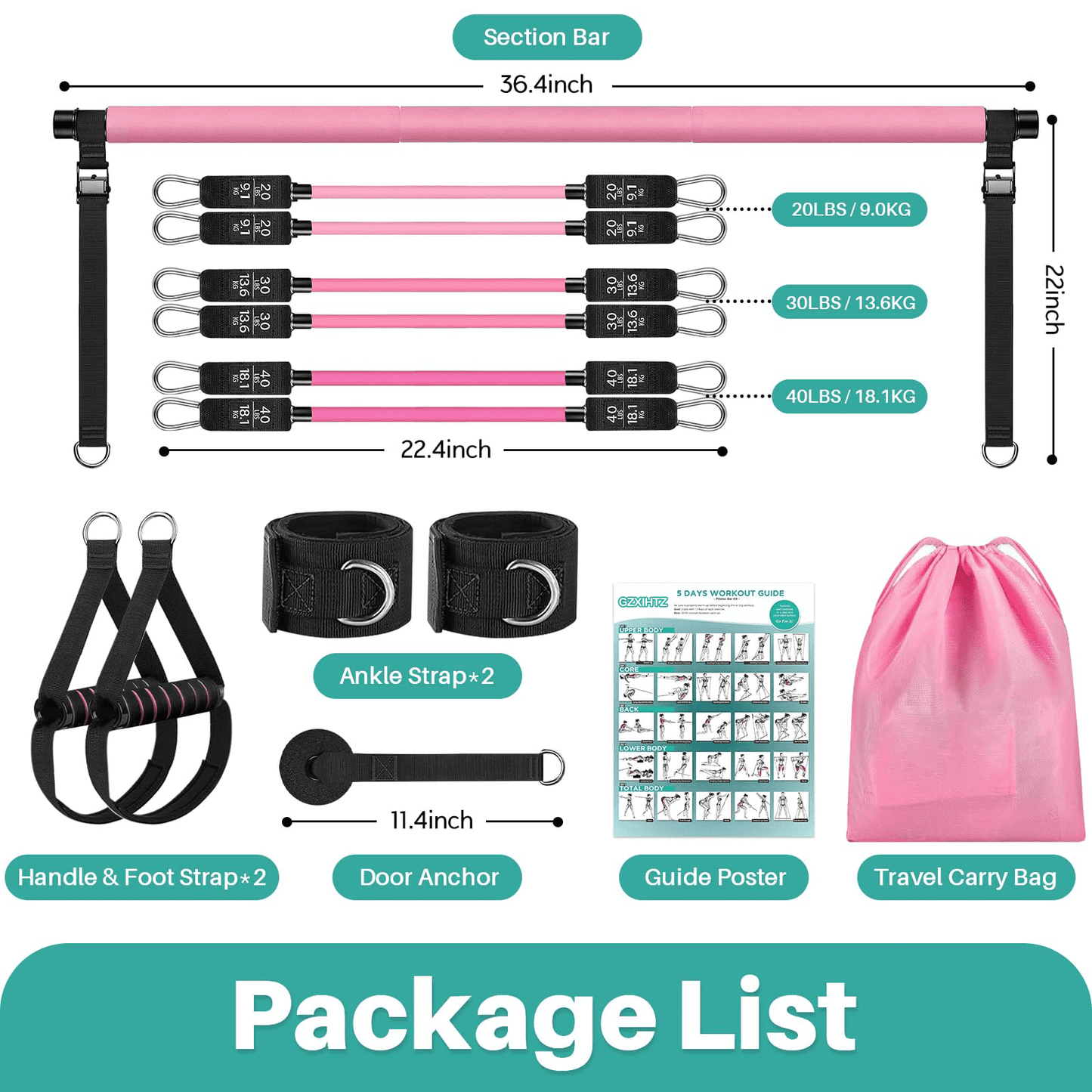 Pilates Bar Kit with Resistance Bands,Pilates Bar with Stackable Bands 