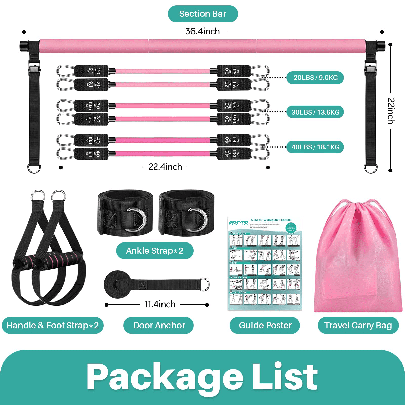 Pilates Bar Kit with Resistance Bands,Pilates Bar with Stackable Bands 