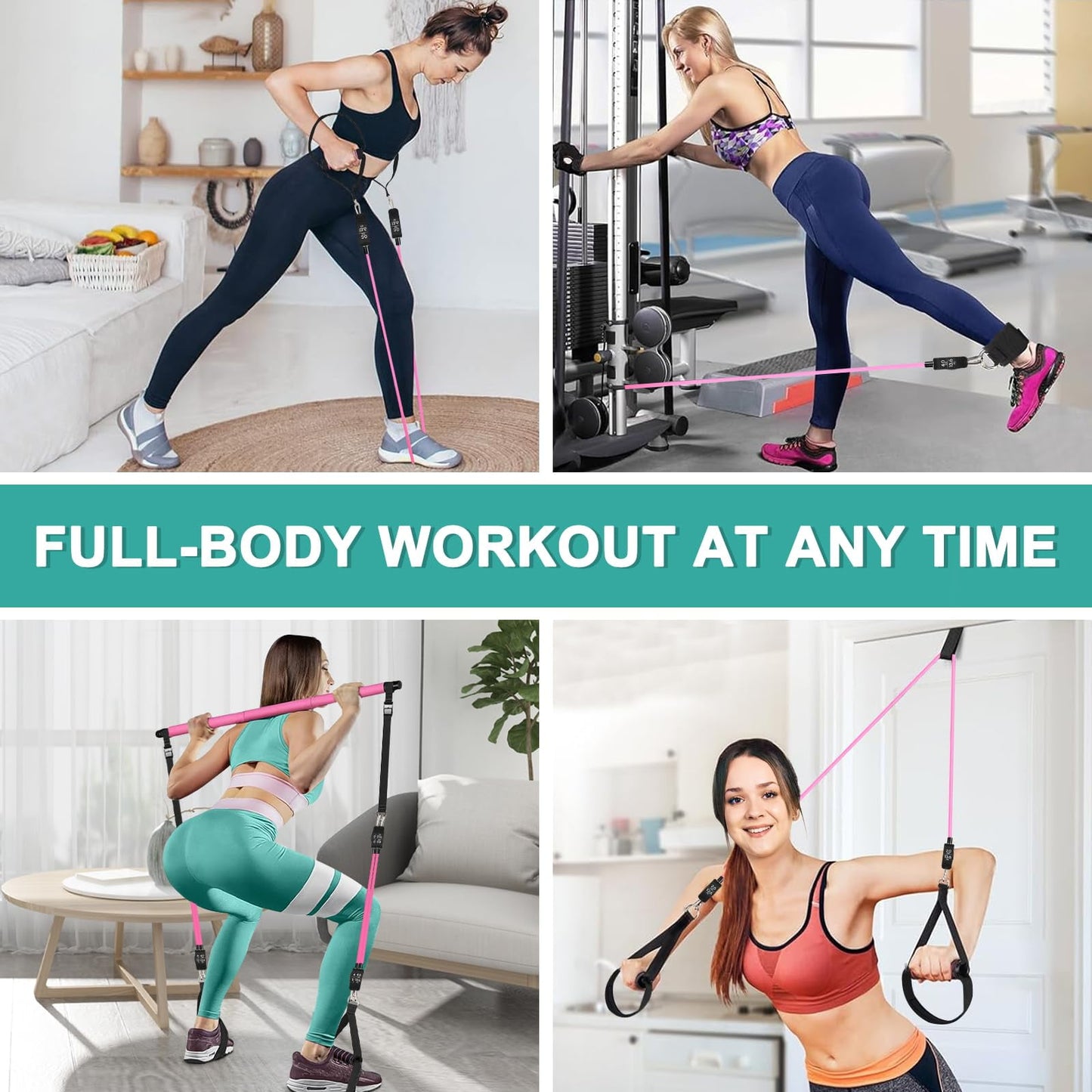 Pilates Bar Kit with Resistance Bands,Pilates Bar with Stackable Bands 