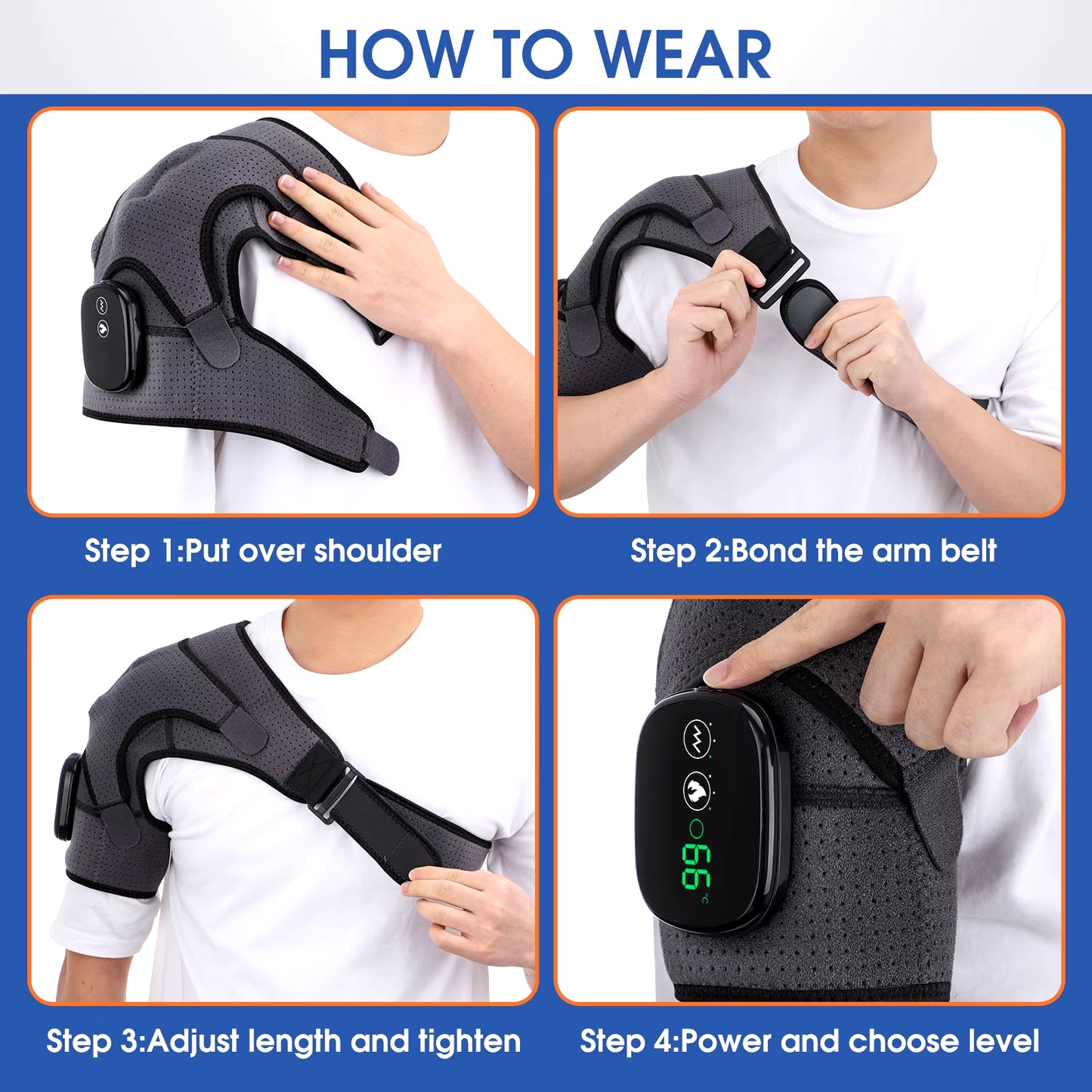 3 Heat Setting Rechargeable Electric Shoulder Massager & Knee Relief Support Belt